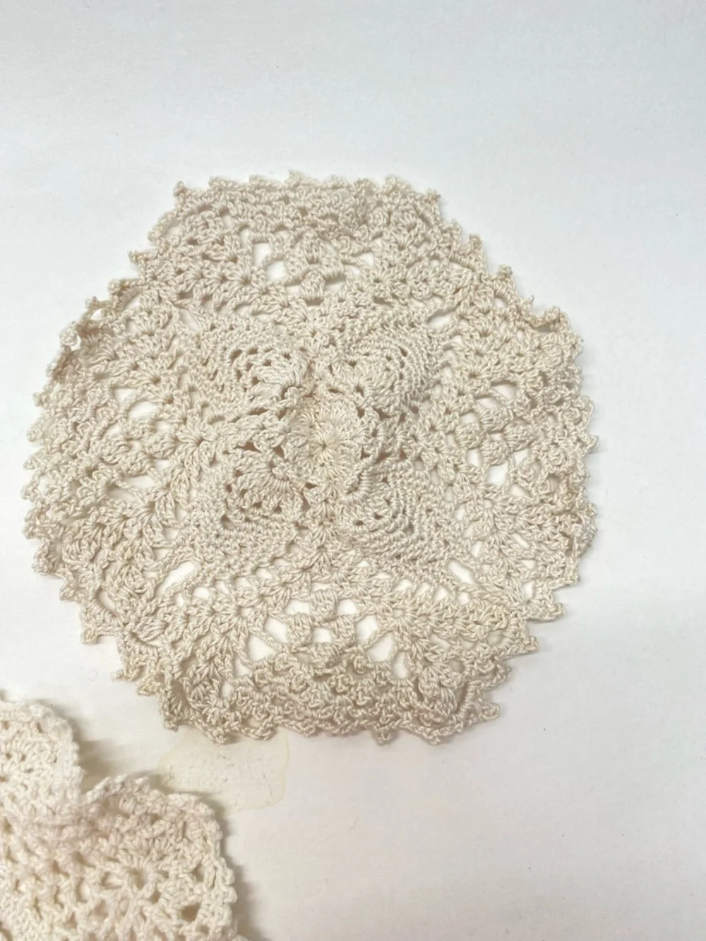 Vintage Handmade Crocheted Doilies Lot of 3 Cream Beige Grandma Core Round